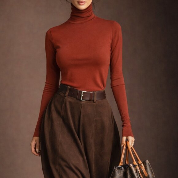 H&M Sweaters - H&M Rose Gold Copper Silky Soft Basic Minimalist Style Turtleneck Size XS